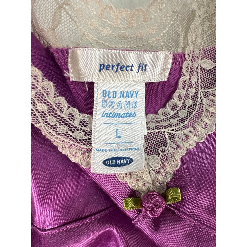 Vintage Y2K Old Navy Purple Satin Lace Trim Cami Tank Top Lingerie Intimates L - Picture 3 of 6